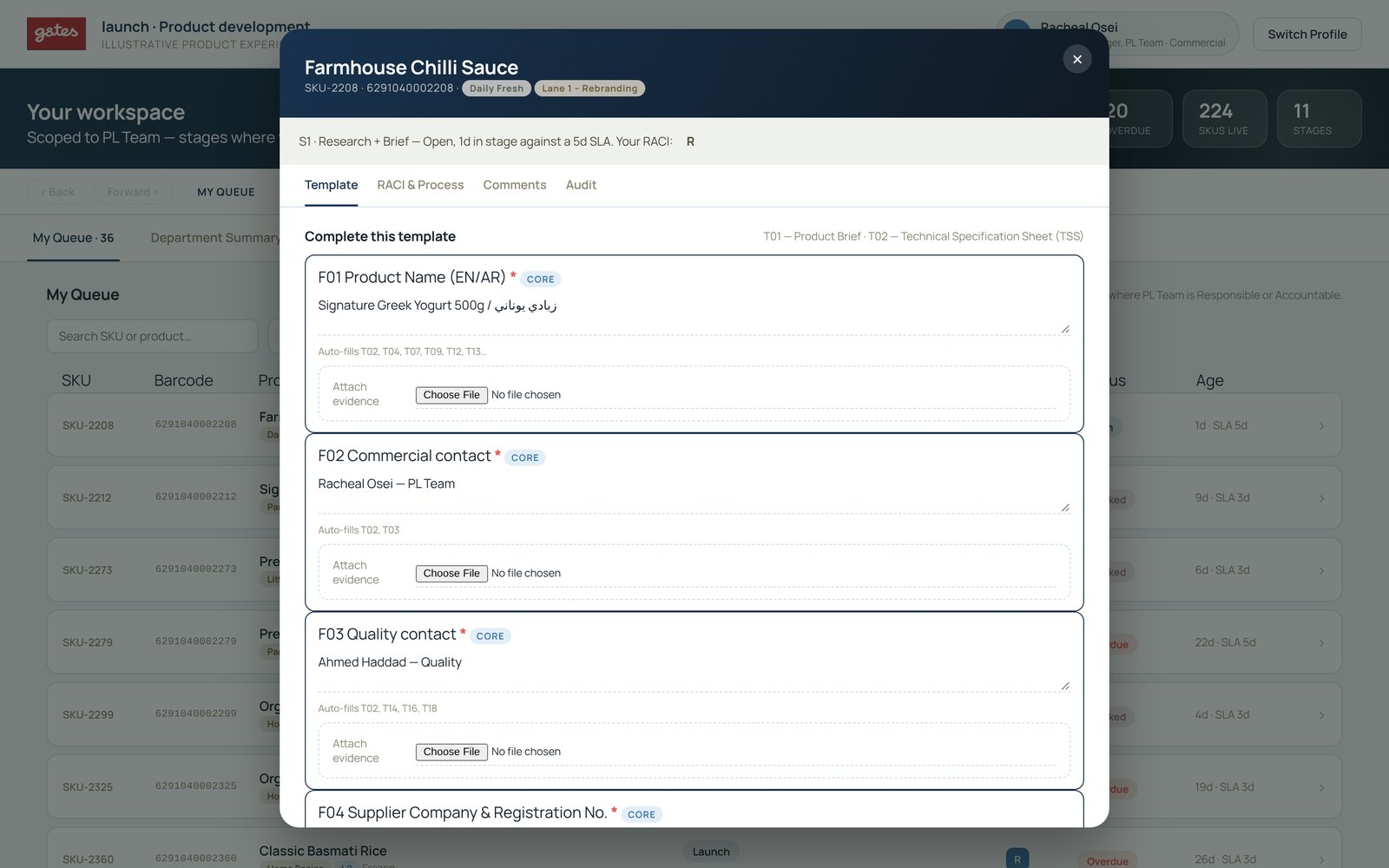launch product record with audit tab, demo data