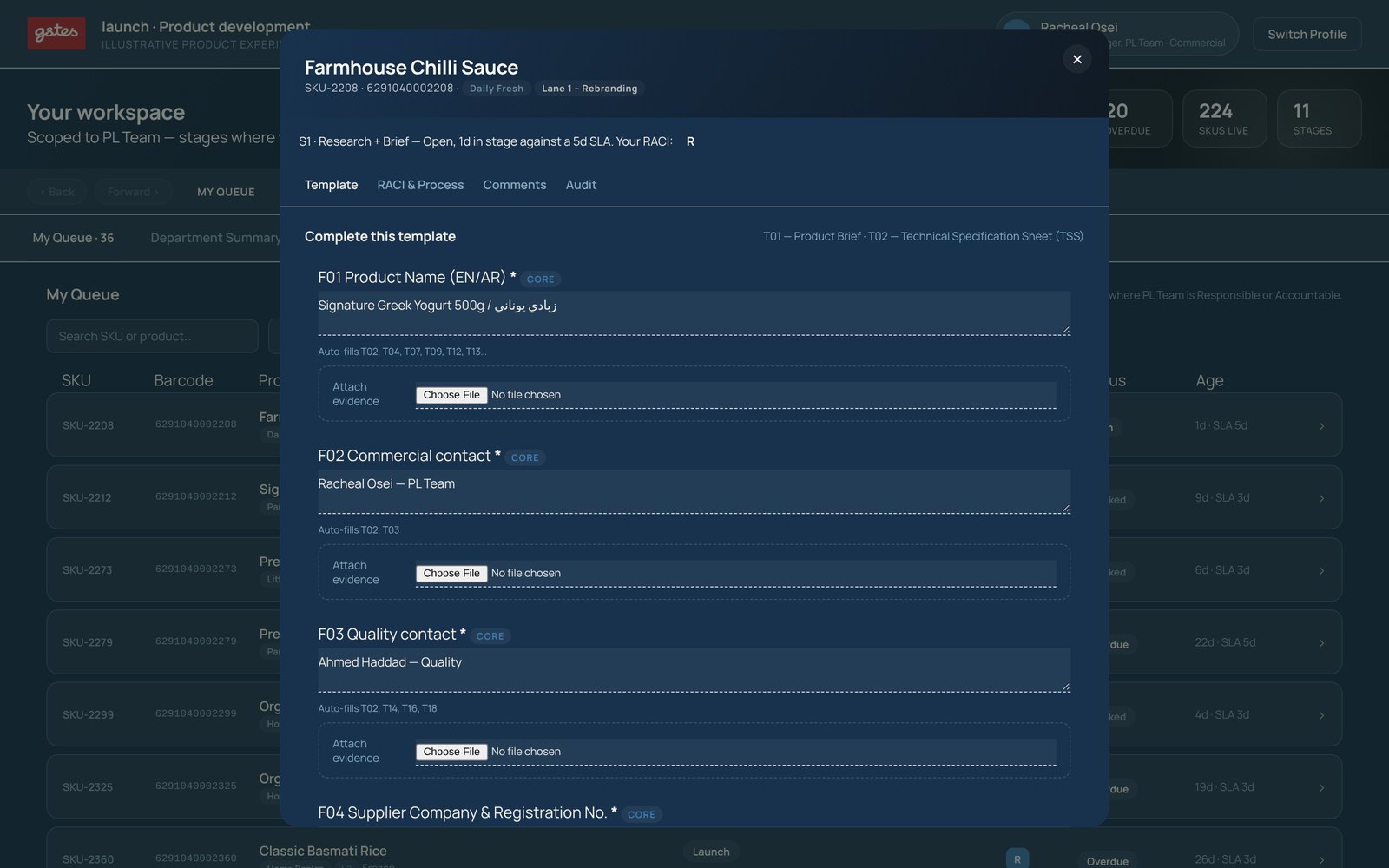launch product record with audit tab, demo data